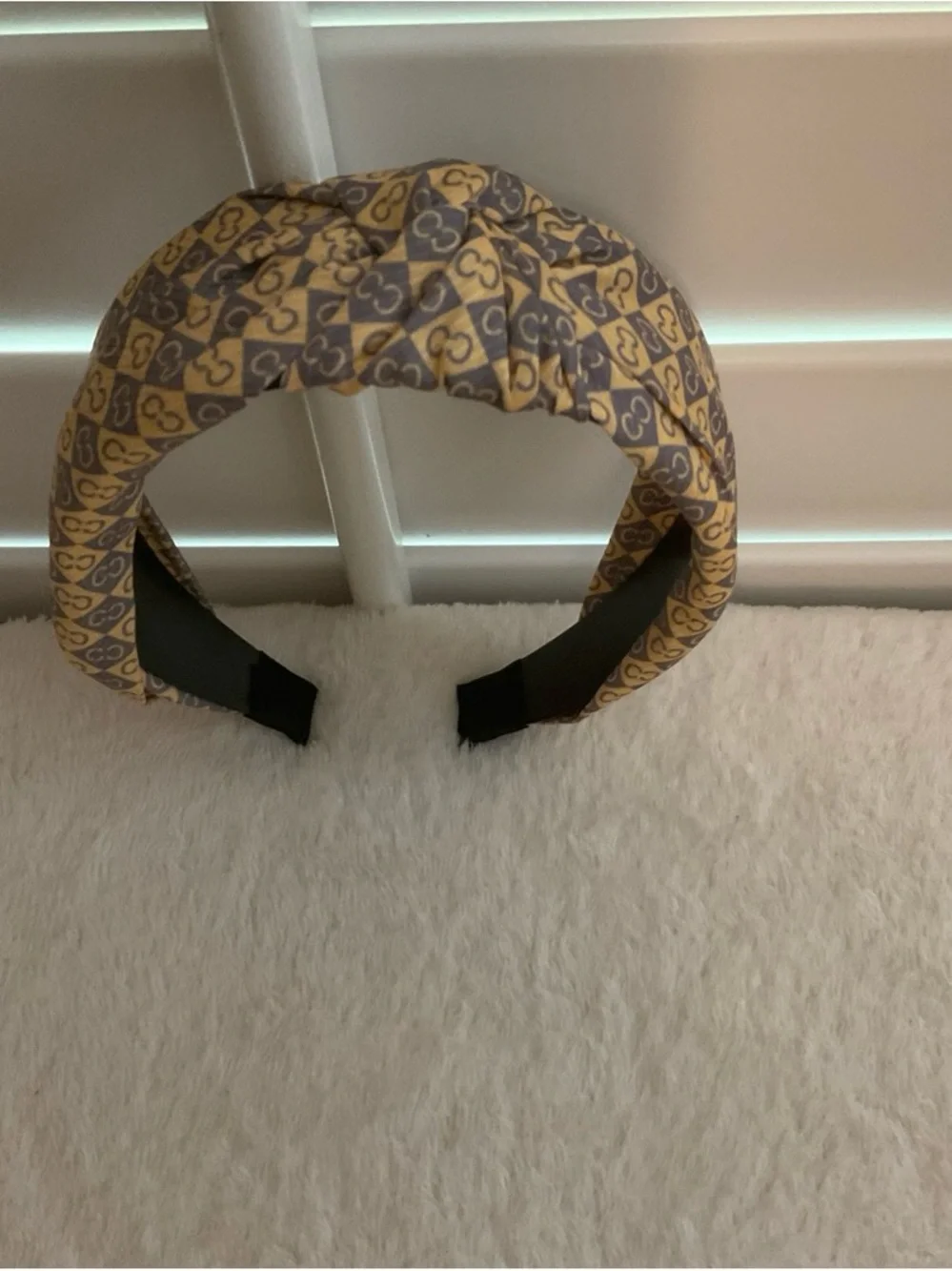 Knot Headband in Mustard Yellow and Gray Geometric Print